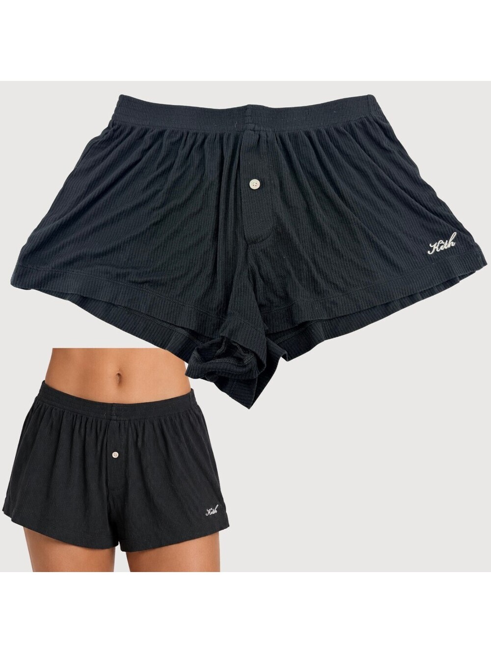 Kith Ribbed Modal Boxer Lounge Shorts Black Logo Womens S